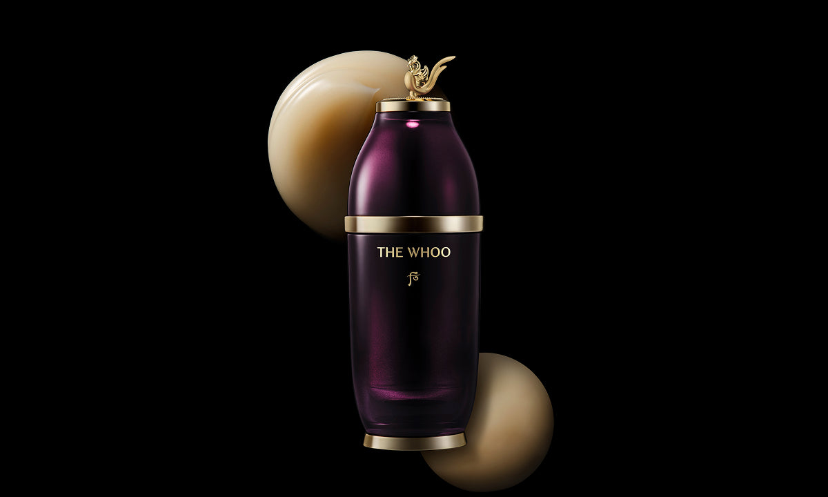 Elegant design of THE WHOO Imperial Youth Concentrate Serum with texture.