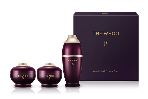 THE WHOO Imperial Youth 3-Piece Gift Kit including mini sizes of Concentrate Serum, Cream, and Contour Eye Cream.